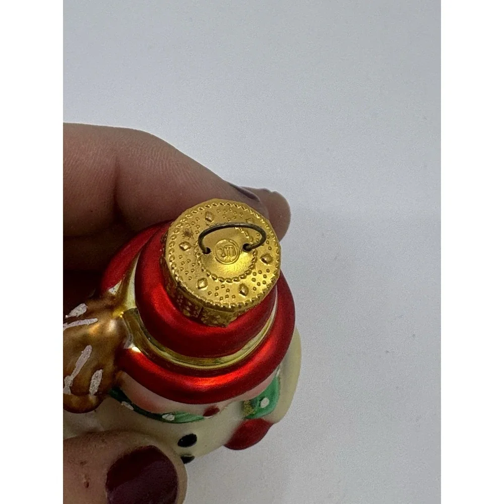 Christmas Snowman Hand Crafted Glass Broom Hat Ornament Read*